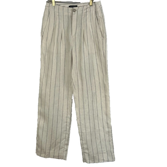 Banana Republic Pants - Banana Republic Wide Leg Striped Linen Pants Women's Size 2 Ivory Black Career